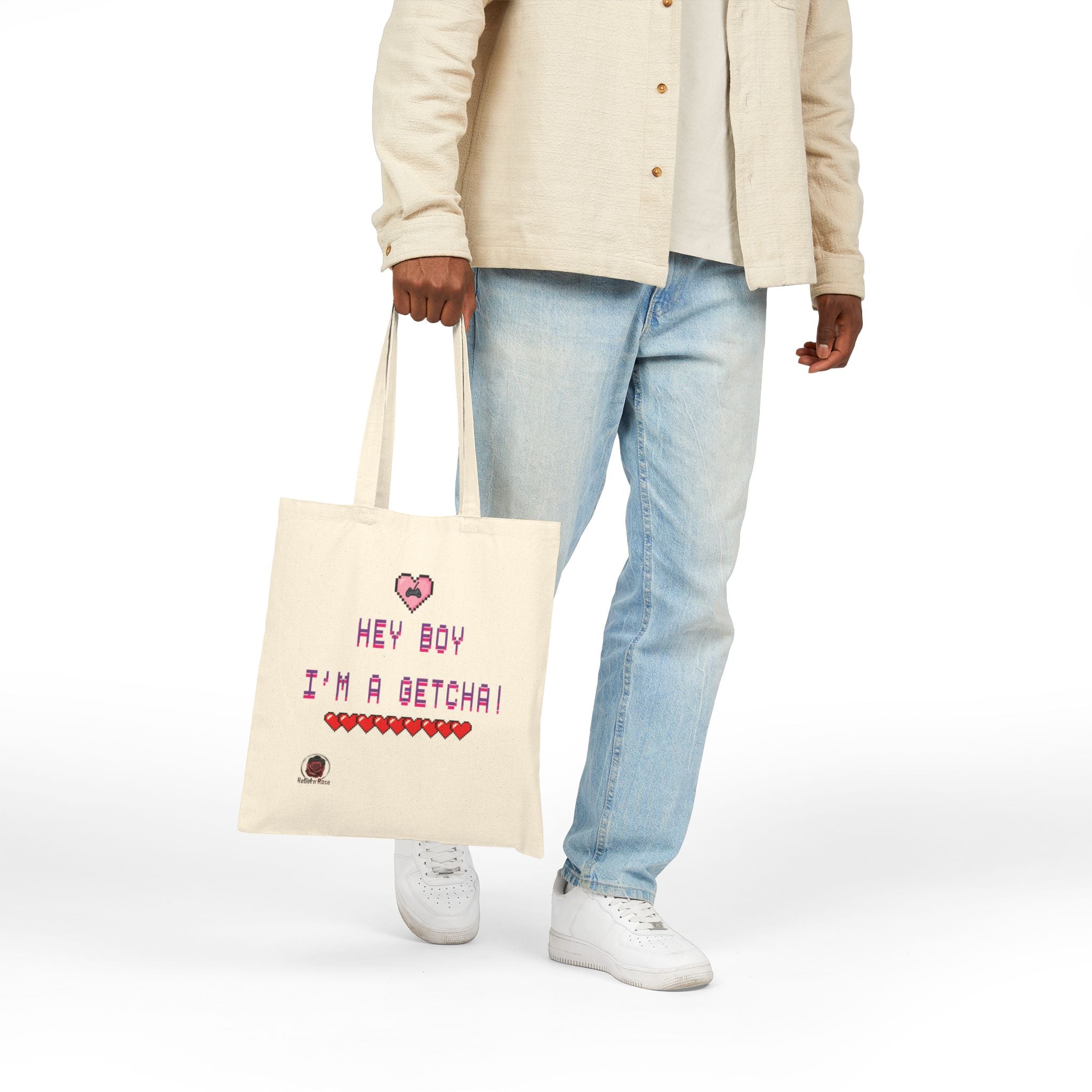 TWICE "Hey Boy I'm a Getcha" Retro Pixel Heart Cotton Canvas Tote
