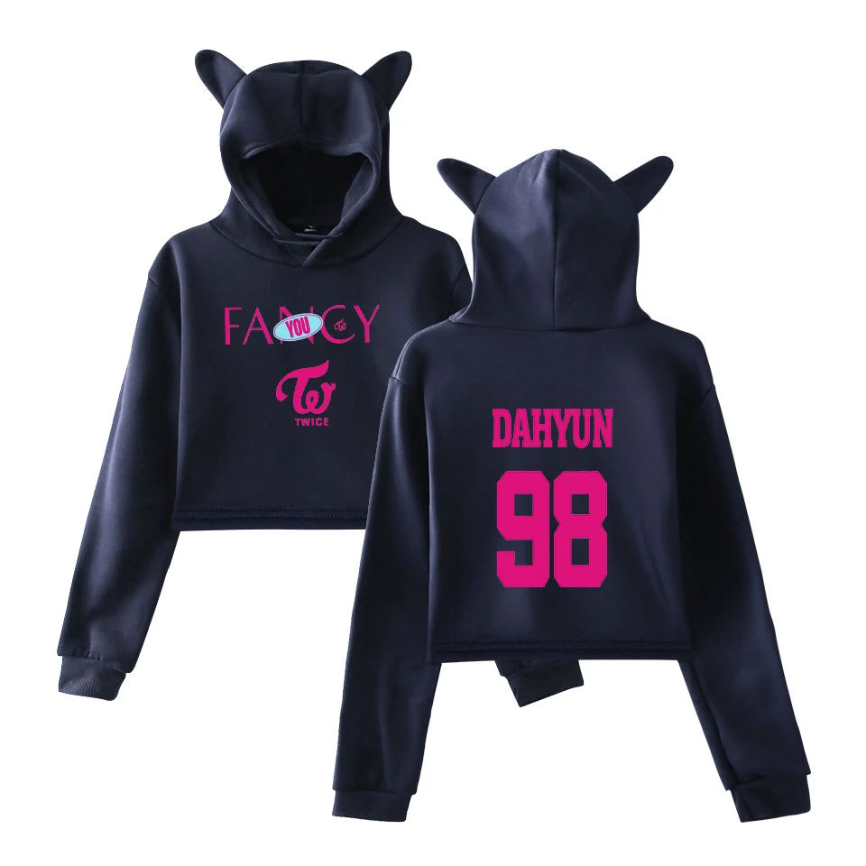 TWICE FANCY CROP TOPS | CAT EAR HOODIE K-POP CROP TOP