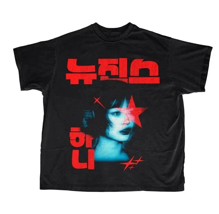 American Summer HANNI New Jeans Kpop Group T-shirt Men's T-shirt Streetwear Summer New Men's and Women's Tops