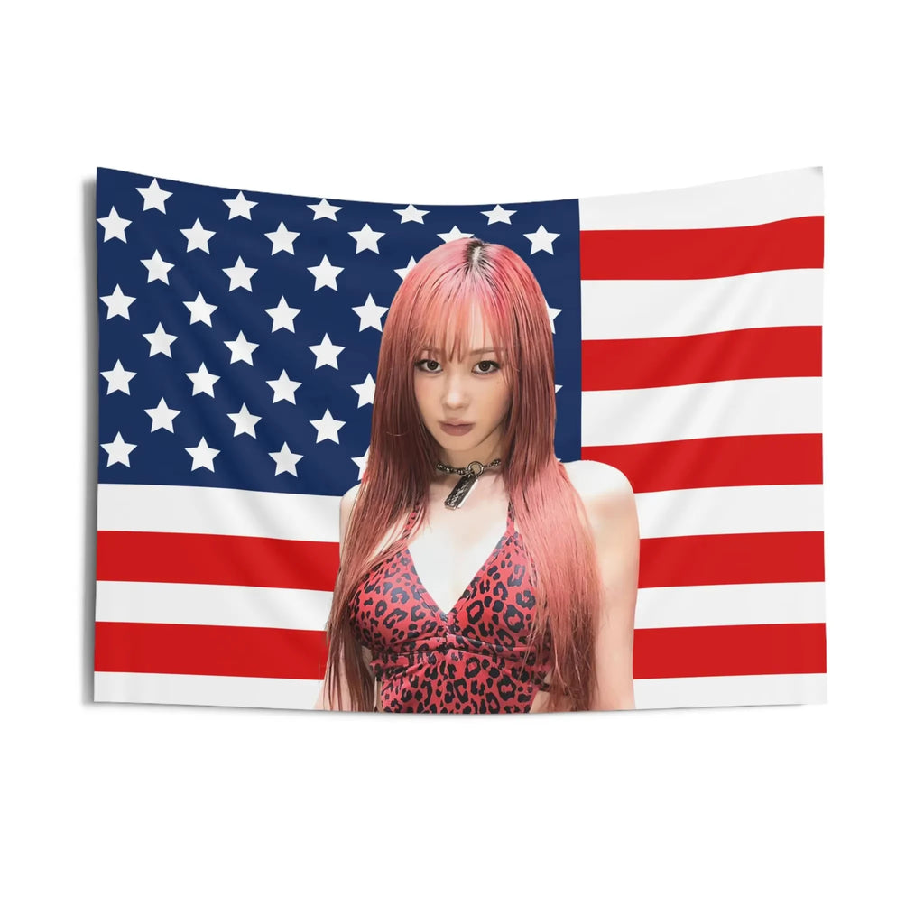 AESPA GISELLE American Flag Printed Tapestry | Kpop Concert Banner, Wall Hanging Decor for Bedroom & Party