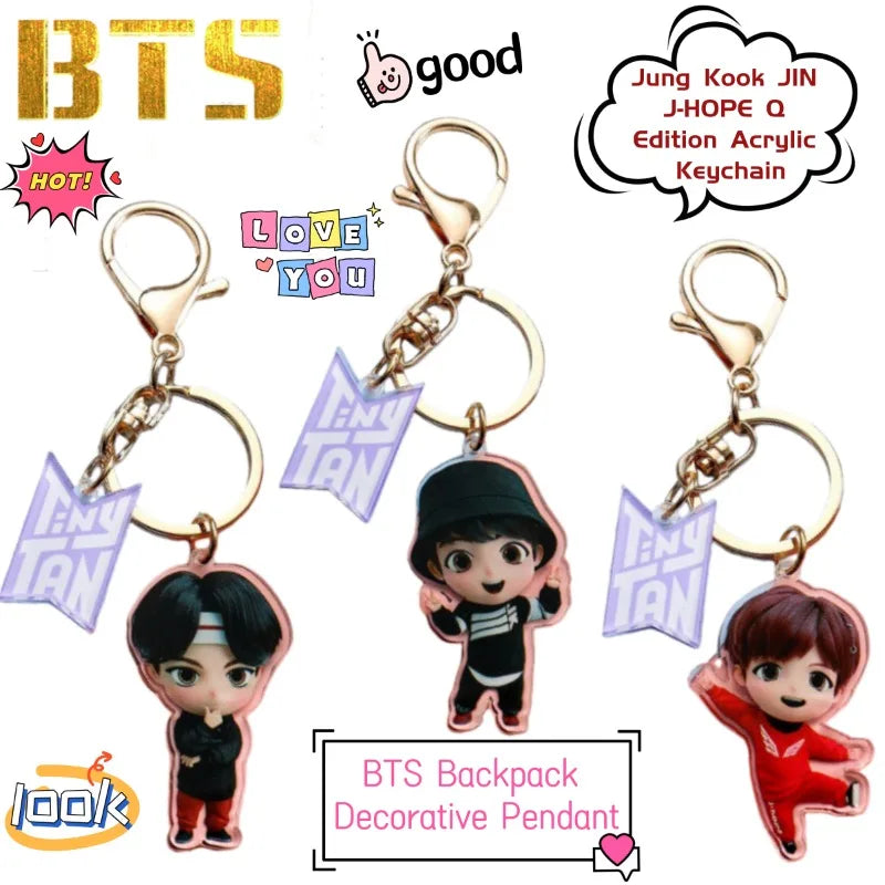 New BTS Jung Kook JIN J-HOPE Creative Cartoon Q Edition Acrylic Keychain Personality Peripheral Backpack Decorative Pendant Gift
