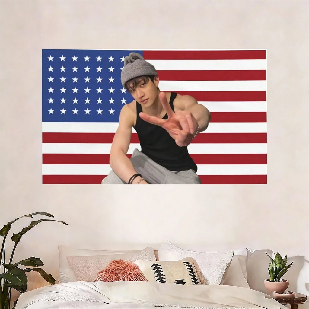 STRAY KIDS BangChan American Flag Banner Tapestry