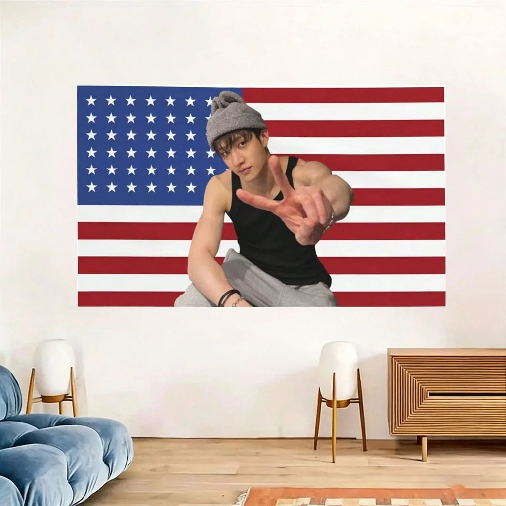 STRAY KIDS BangChan American Flag Banner Tapestry