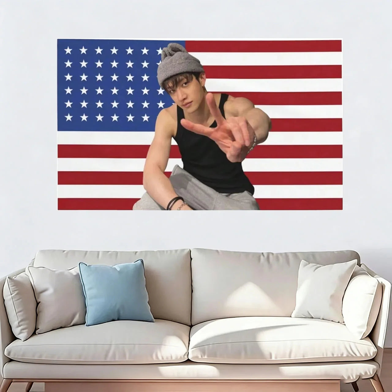STRAY KIDS BangChan American Flag Banner Tapestry