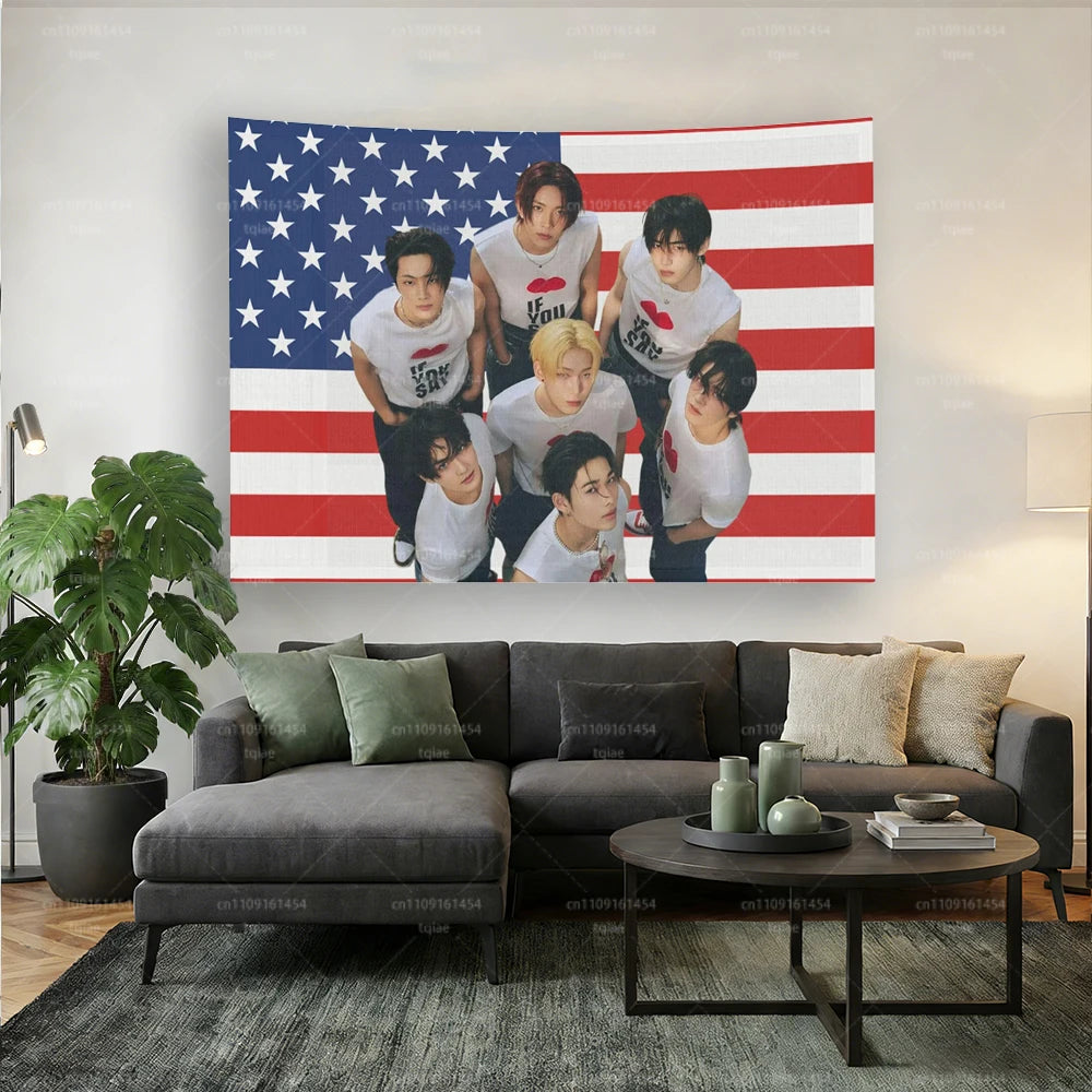 ENHYPEN 'AMERICAN FLAG' GROUP WALL TAPESTRY (7 MEMBERS)