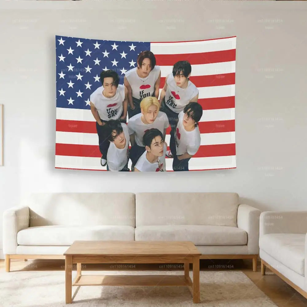 ENHYPEN 'AMERICAN FLAG' GROUP WALL TAPESTRY (7 MEMBERS)